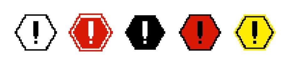 8 bit caution hexagon road sign icon. vector