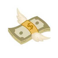 Stack of banknotes with wings vector