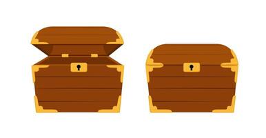 Wooden chests open and closed empty vector
