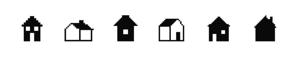 8 bit house icon. Pixel retro arcade game home icon vector