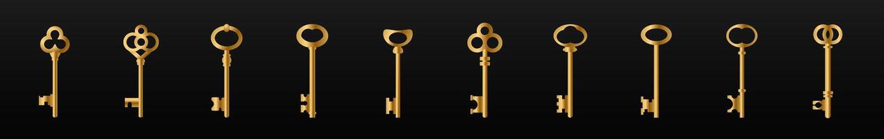 Old vintage golden key skeleton vector
