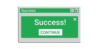 Green success notification on screen. Old window message. vector