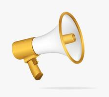 Golden 3d loudspeaker. Announcement symbol and warning vector