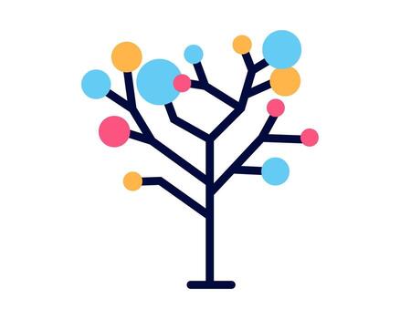 Decision tree icon with colorful circles on branch. vector