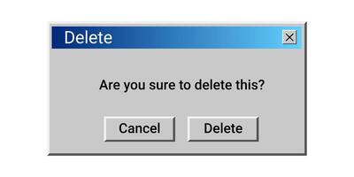 Old delete message on screen. Notification about digital trash. vector