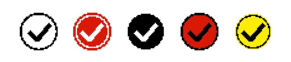 8 bit check mark in circle icon vector