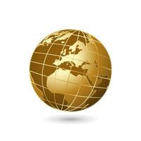 Golden 3d planet earth with continents vector