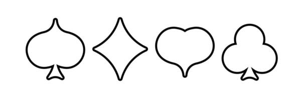 Black outline card suits. Game of gambling luck in poker vector