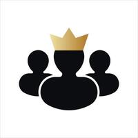 Man with golden crown. Leader symbol and royal vip style vector