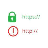Secure and dangerous website. Green secure access permission and red suspicious vector