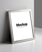 Minimalistic mockup of silver photo frame with empty space for design psd