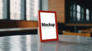 Mockup of a red frame on a table psd