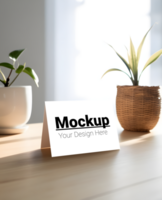 Minimalist Greeting Card Layout on Rustic Wood Surface psd
