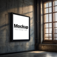 Mockup of a black frame on a minimalistic gray wall background psd