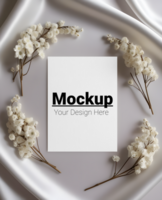 Refined Card Layout with a Touch of Satin and White Botanical Details psd