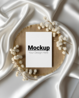 Soft and Elegant Greeting Card Showcase with Satin and White Botanicals psd
