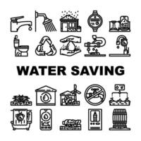 water saving conservation reuse icons set vector