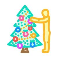 decorating the christmas tree color icon illustration vector