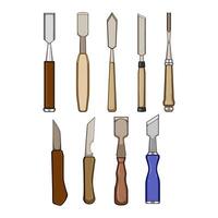 chisel carving set cartoon illustration vector