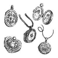 locket set sketch hand drawn vector