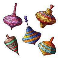 spinning top set sketch hand drawn vector