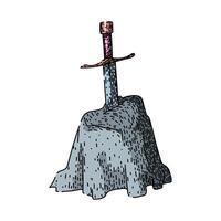 myth sword stone sketch hand drawn vector