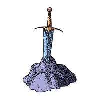 camelot sword stone sketch hand drawn vector