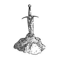 camelot sword stone sketch hand drawn vector