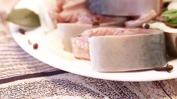 lightly salted mackerel sliced into pieces with onions and spices video