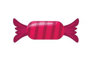 A bright pink wrapped candy with darker pink stripes. Classic view of a the shiny wrapper twists at the ends. vector