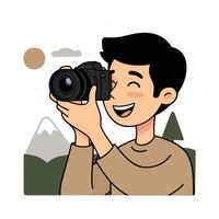 A man holding a camera and smiling vector
