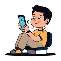 A cartoon boy sitting on a chair with a phone vector