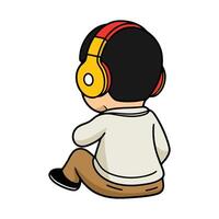 A cartoon boy wearing headphones sitting down vector
