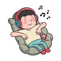 A boy is listening to music and relaxing on a pillow vector