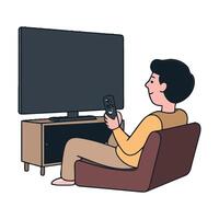 Man watching tv with remote control illustration vector