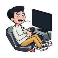A cartoon man sitting in a chair with a controller vector