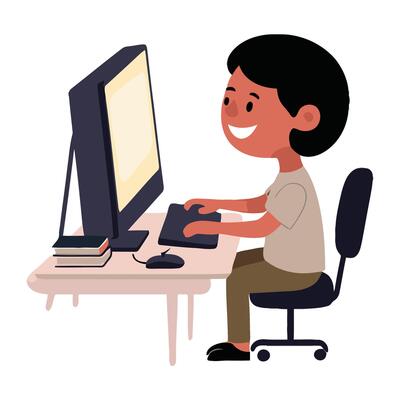 A man is sitting at a desk and using a computer