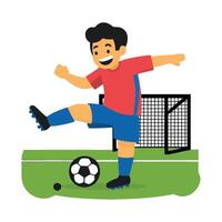 A cartoon boy kicking a soccer ball vector