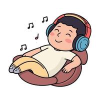 A boy is listening to music with headphones vector