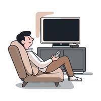 Man sitting on couch watching tv with remote control vector