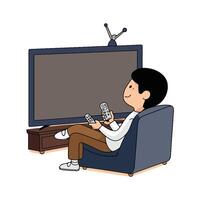 A man sitting on a couch with a remote control vector