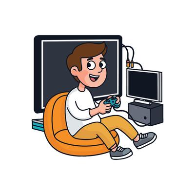 A man sitting on a bean bag playing games