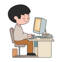 A cartoon man sitting at a desk with a computer vector