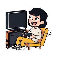 A cartoon girl playing games on a chair vector