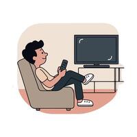 Man watching tv on couch with remote control vector