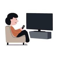 A woman sitting on a couch with a remote control vector