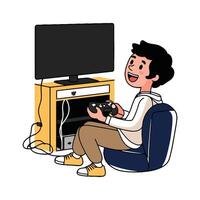 A boy playing games on a chair vector