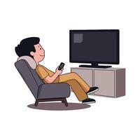 Man sitting in chair watching tv with remote control vector
