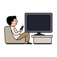 Man watching tv with remote control illustration vector