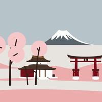 Japanese landscape with a torii gate and a mountain vector